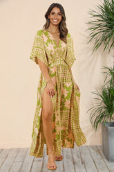 A World To See Floral Slit Midi Dress OLIV-001